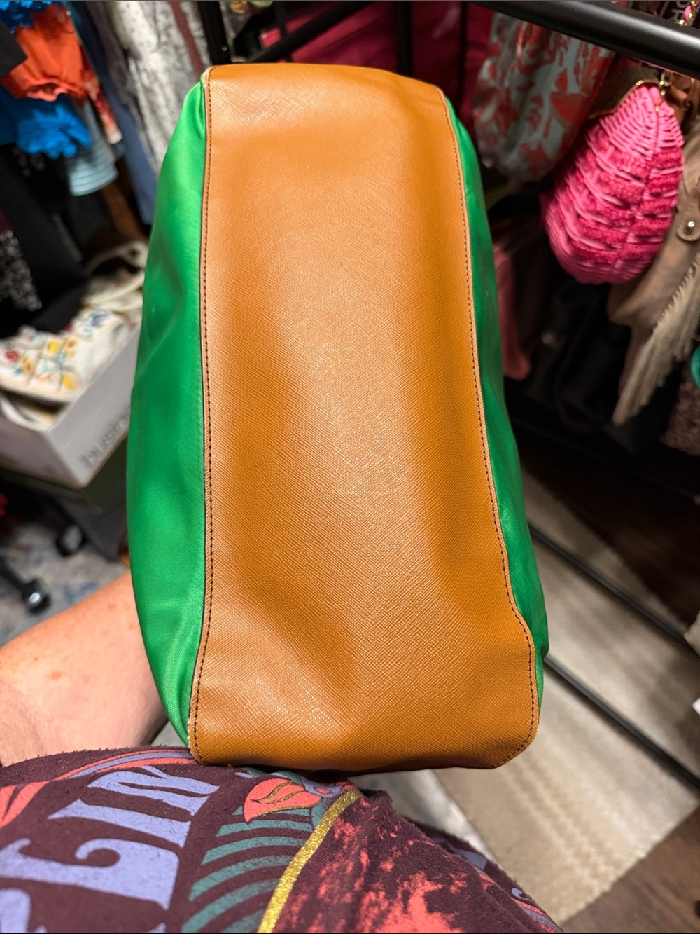 MICHAEL Michael Kors Bright Green Nylon Tote with Brown Leather Trim - Picture 6 of 6